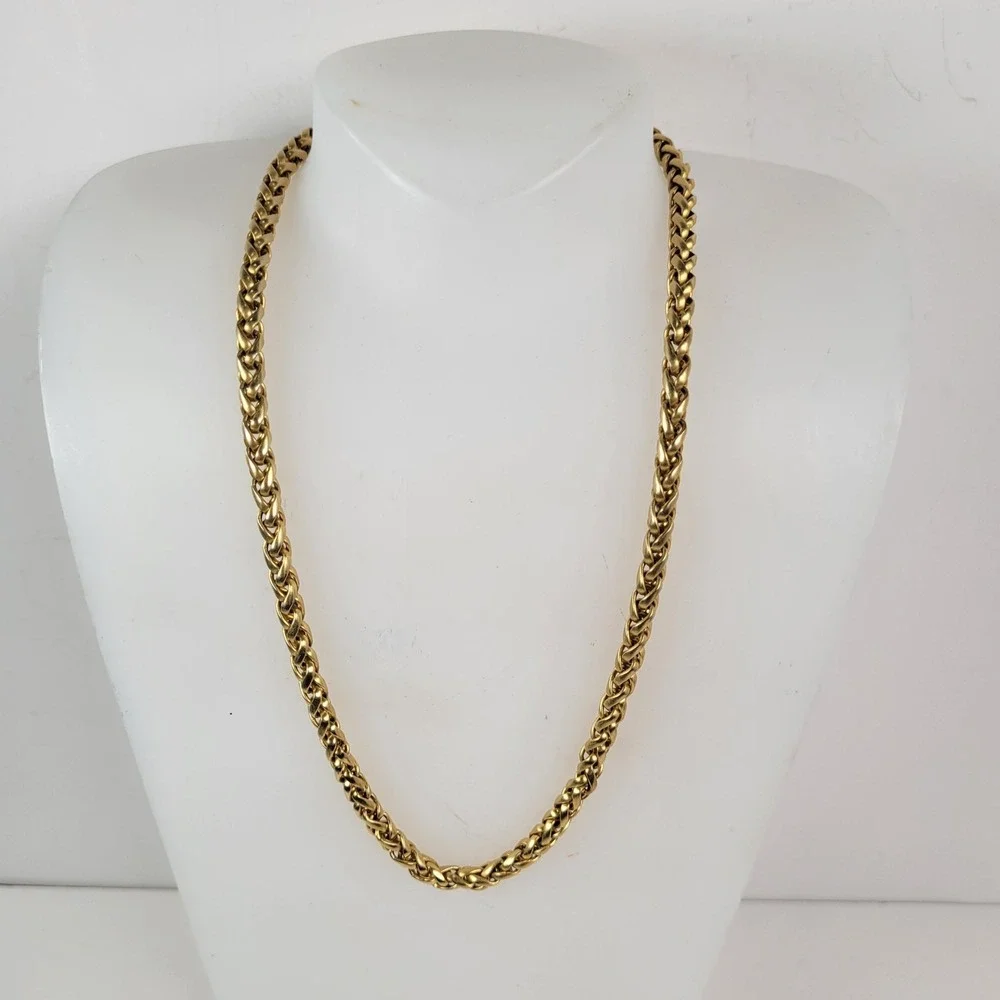 Gold‎ Tone Chain Necklace Toggle Clasp Faux Pearl Bead Charm Heavy16in Jewelry